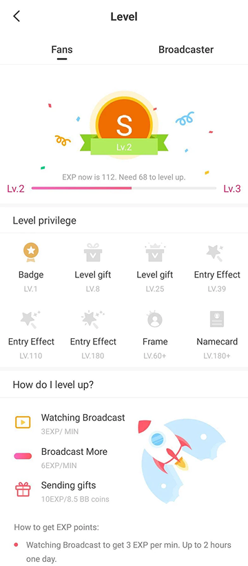 Up Live level screen
