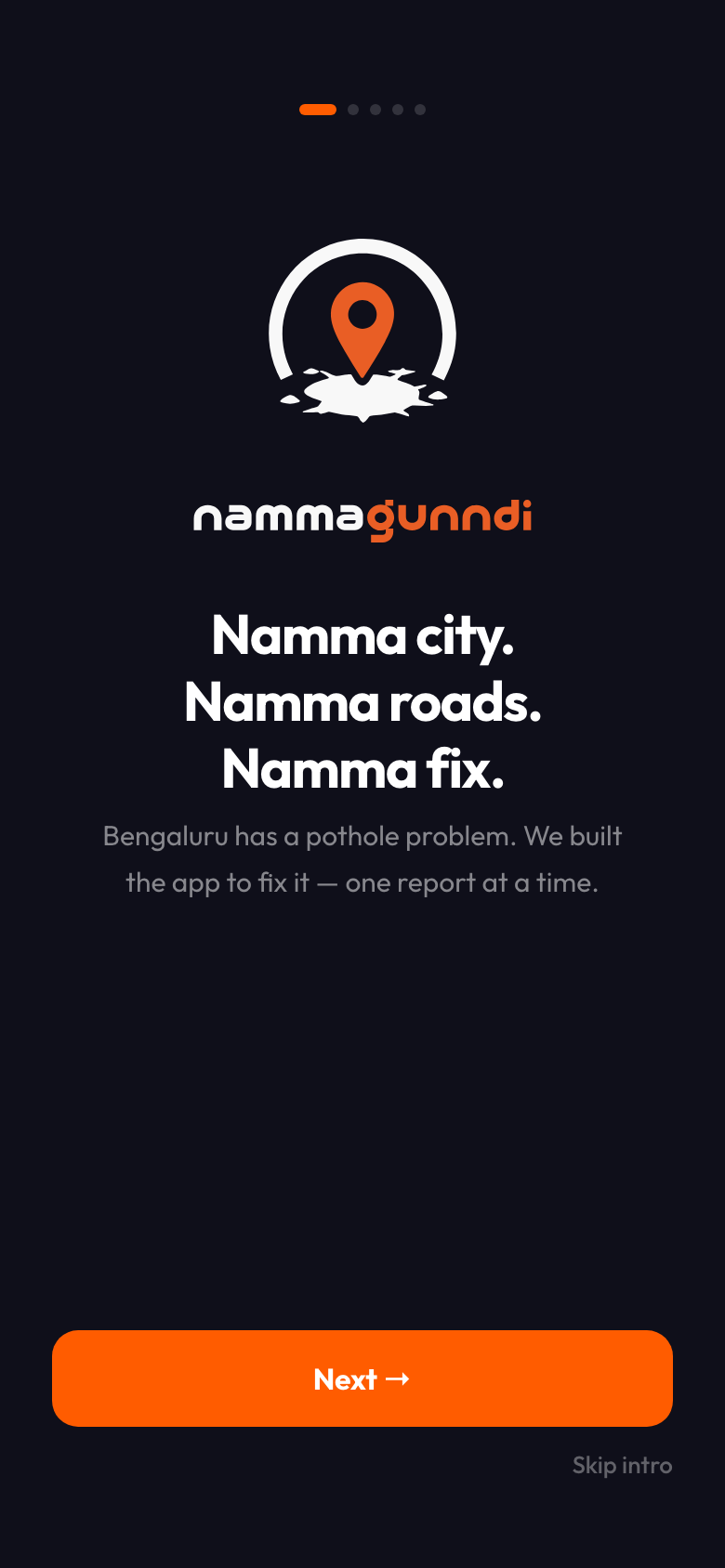 Namma Gunndi onboarding screen